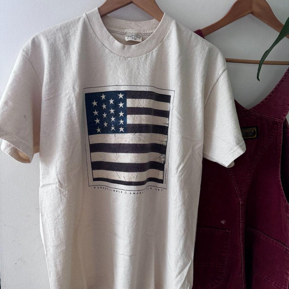 Vintage 93' Warren Kimble American Folk Art Flag Tee Vermont Cotton